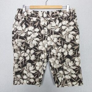 Rafaella Womens Bermuda Shorts Petite Floral Print Brown Beige Size 14P